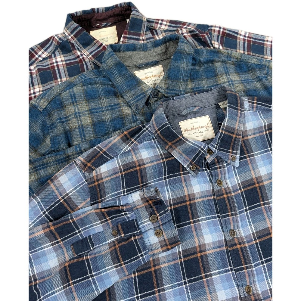 Weatherproof Vintage Flannel Shirts Lot of 3 Mens XL Plaid Cotton Button Down